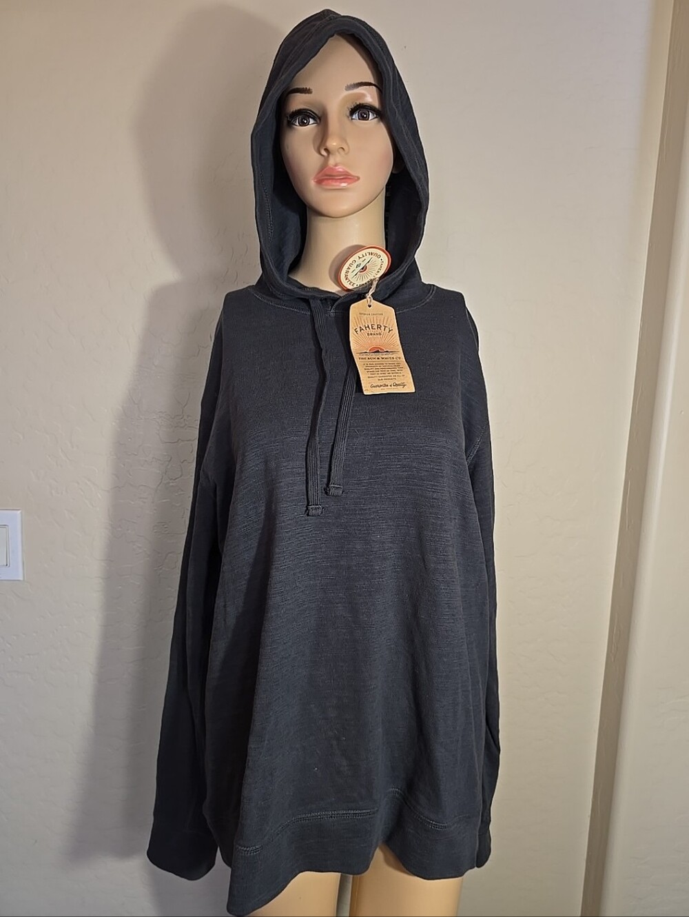 NWT Faherty Sunwashed Organic Cotton Slub Hoodie In Graphite Size L
